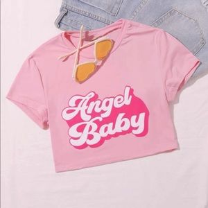 Pink Angel Baby Graphic Crop Tee - Never worn